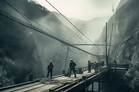 峡谷桥梁建造场景图片