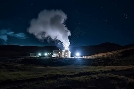 夜间地热发电厂图片