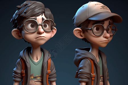戴眼镜男孩的3D模型角色图片