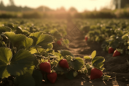 硕果累累的草莓园背景图片
