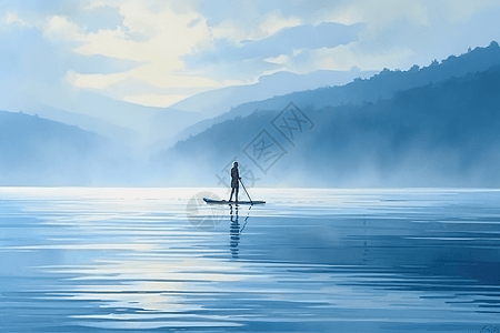 划桨手在平静的水域中滑行图片