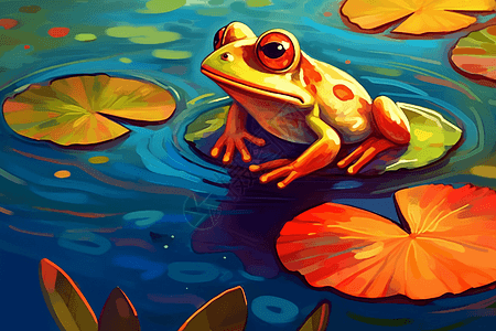 池塘荷叶上的青蛙背景图片