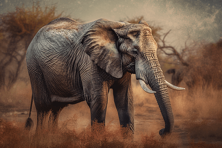 在野外觅食的大象背景图片