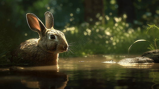 待在水里的兔子图片