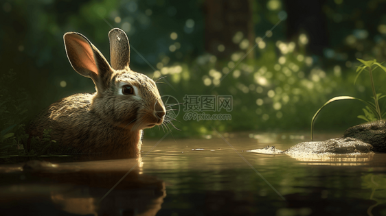 待在水里的兔子图片