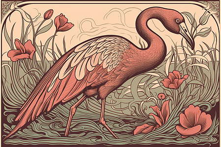 站立在湿地中的火烈鸟图片