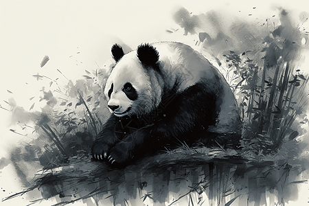 在竹树下打盹的熊猫图片