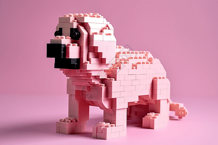 拼装积木粉红色的拼装玩具小狗插画