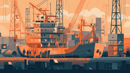 大型船舶的造船厂的插图图片