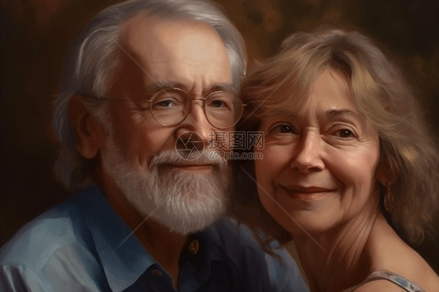 一副油画的老年夫妻图片