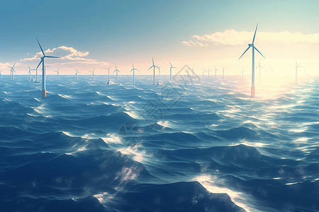海上的风力涡轮机图片