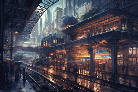 繁华城市中心的火车站图片