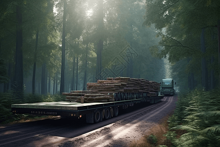 大型拖车运输木材图片
