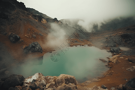 地热湖形成的雾气图片