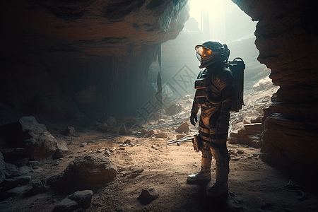 宇航员探索山洞图片