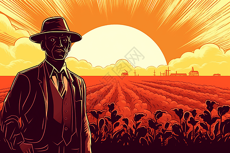 生物能源农民背景后的甘蔗田插画