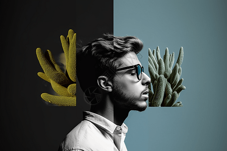人类植物拼贴肖像图片