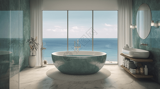 海边酒店卫生间浴缸高清图片