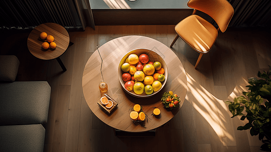 餐桌俯视餐桌上有新鲜水果的客厅俯视照片背景