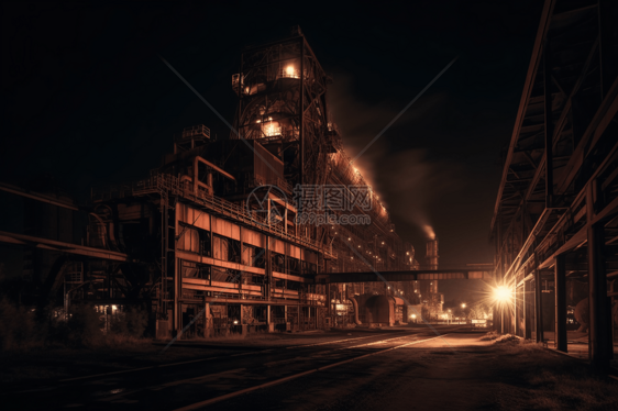 夜晚的工厂高炉图片