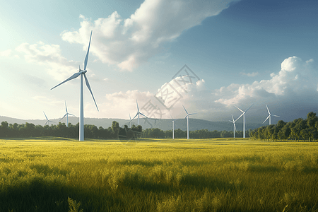 草地上的风力涡轮机背景图片