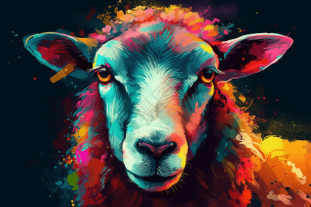 彩色的绵羊肖像插画图片