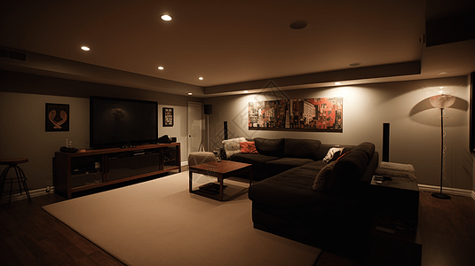 室内 广角娱乐室-广角-现代-柔和照明-高分辨率设计图片