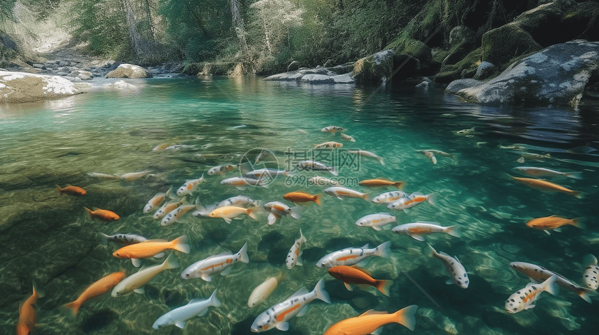 高山溪流中的鳟鱼图片
