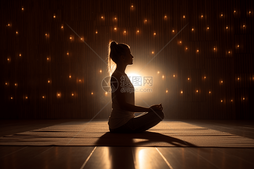 一个在瑜伽馆冥想的女人图片