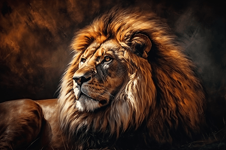 一只狮子的油画图片