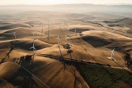 沙漠里的风电场背景图片
