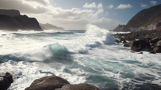 澎湃的海岸潮流图片