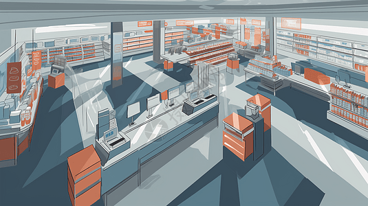自助结账收银系统的商店背景图片