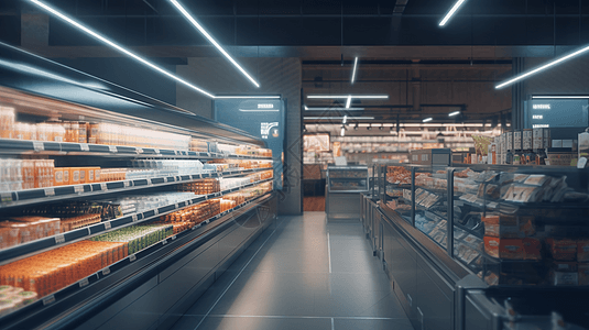 超市商品超市内部摆放整齐的货架设计图片