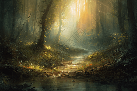 迷人而空灵的森林油画图片