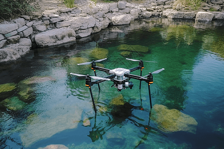 水面上工作的无人机图片