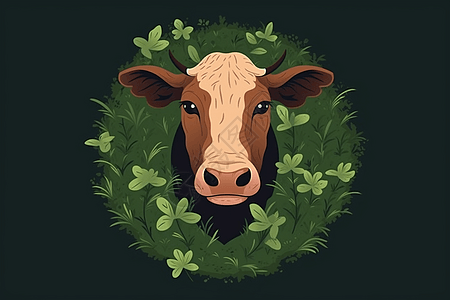 草丛里探头的牛背景图片
