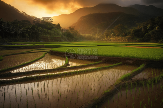 农地里的水稻田图片