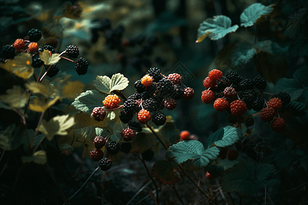 树上生长的黑莓图片