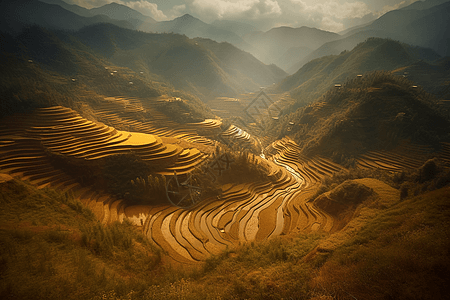 山间水稻梯田图片