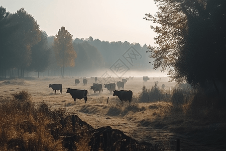 森林里的牛群图片