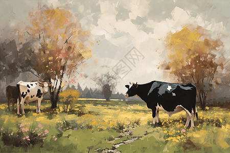 农场奶牛插画背景图片