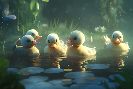 池塘中可爱的鸭子背景图片