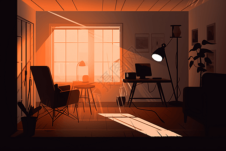 烘焙工作室铺满阳光的屋子插画