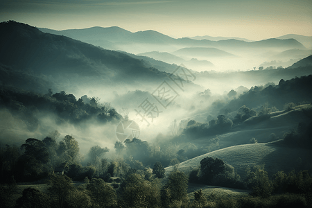雾蒙蒙的山谷风景图片