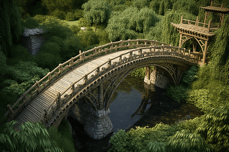 中式拱桥的俯视图图片