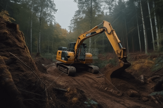 森林中工作的挖掘机图片