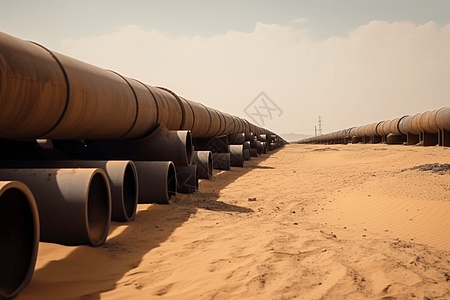 沙漠中的石油管道图片