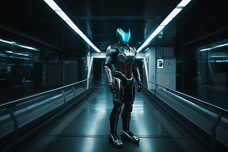 未来派地铁站中的机器人图片
