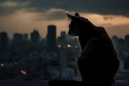 看向城市的黑猫图片